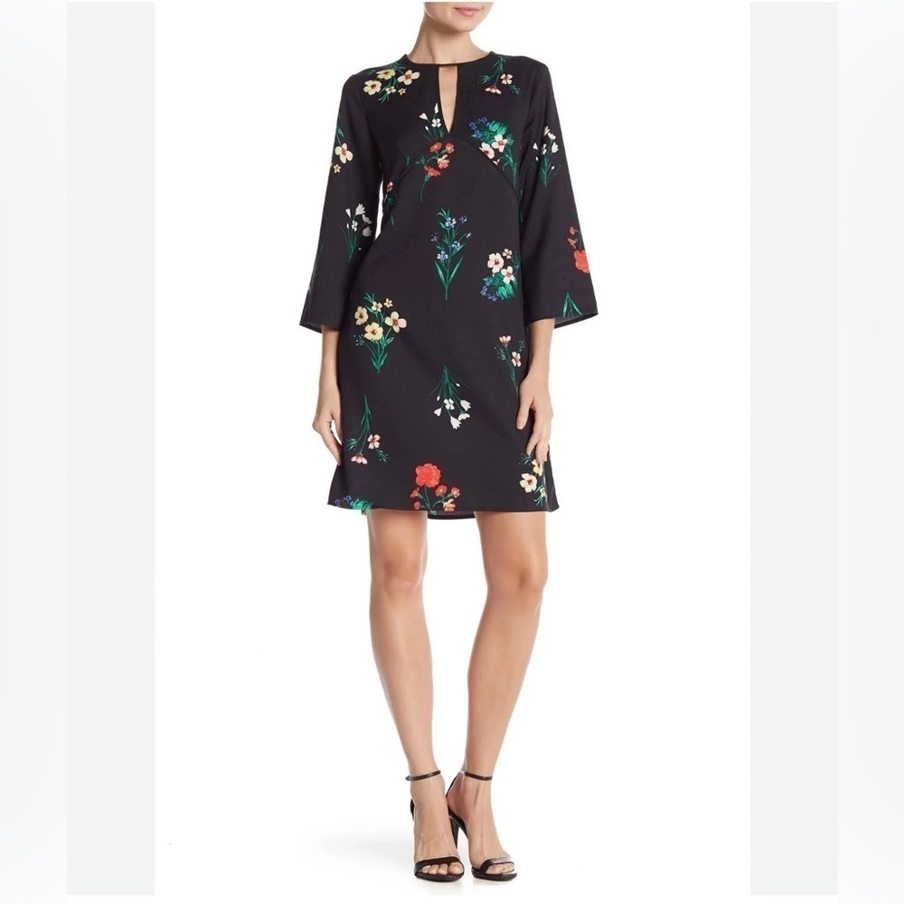 Vince Camuto Black Floral Keyhole Mini Dress